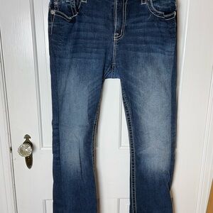 Miss Me jeans WOMEN Cowhide Pockets rhinestone stretch size 34.